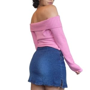 Finesse pink long sleeve off shoulder sweater size M-L